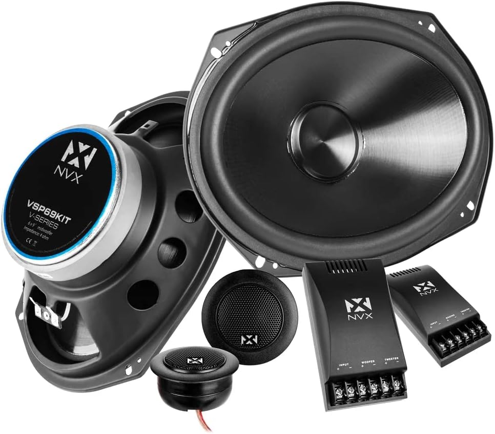 NVX® VSP69KIT 6x9 Premium Car Speakers, 900W Max, 300W RMS, 2-Way Component System w/ 1" Silk Dome Tweeters & Passive X-Overs, Easy to Install in Cars/Trucks/Doors (Pair)