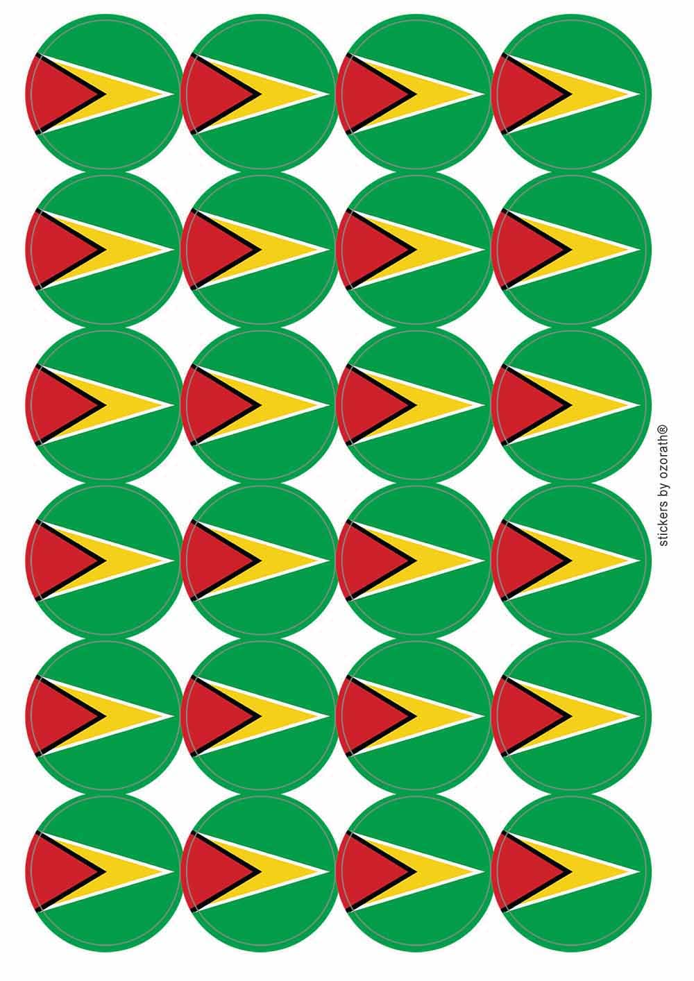Guyana National Flag Circular Matt Paper Stickers A4 Sheet of 24 (Each Sticker is 45mm Diameter)