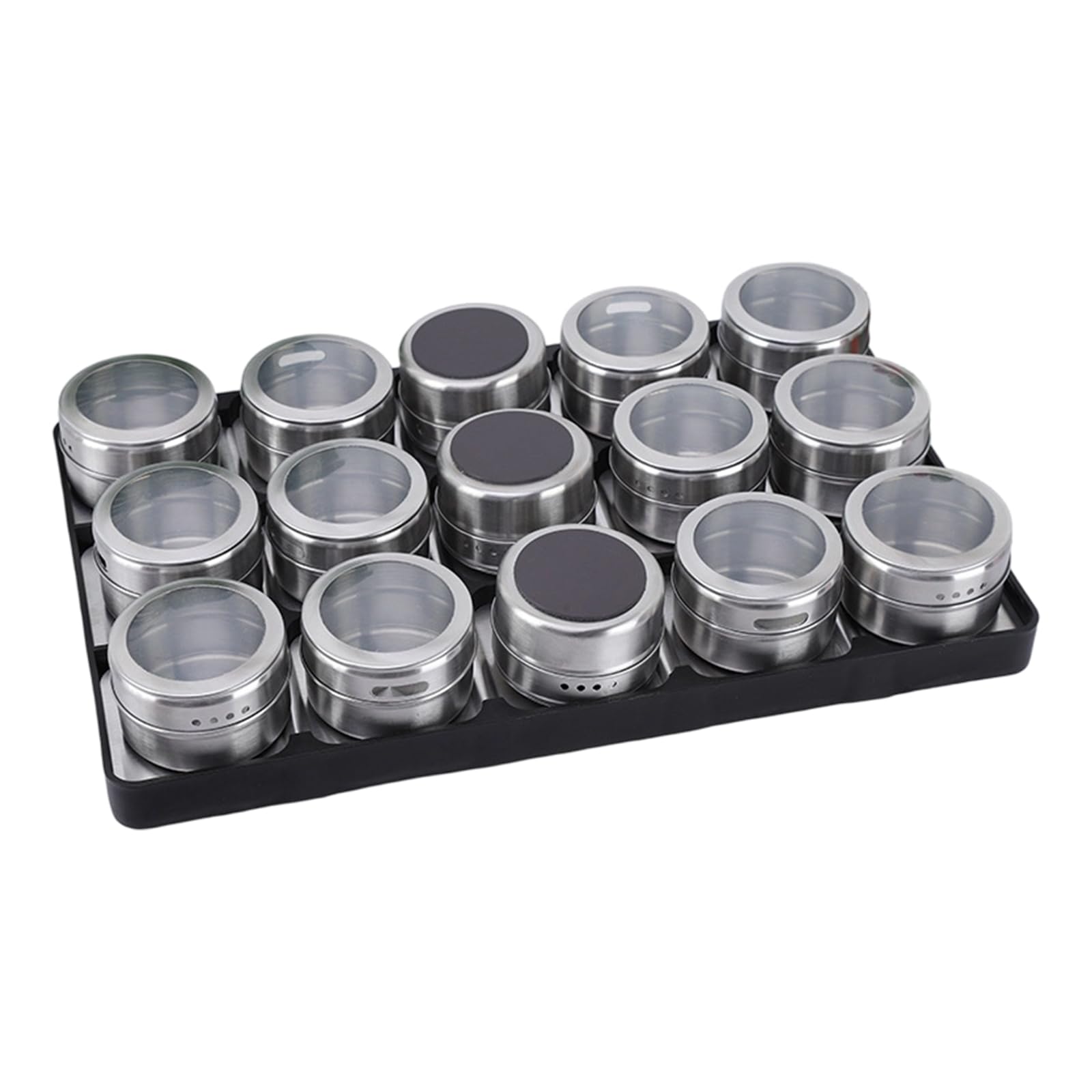 Gewürz und Gewürz Vorratsdosen Set mit Edelstahl Finish, transparenten Deckeln und Tablettboden für organisiertes Kochen auf der Arbeitsplatte und Sortieren Gegenstände Metallbehälter,