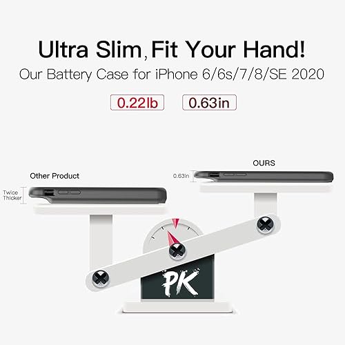 Miniatura 7 de BOPPS Funda de batería para iPhone 876s6SE (20222020), funda de carga ultra delgada y potente de 6000 mAh, protección de 360, recargable y
