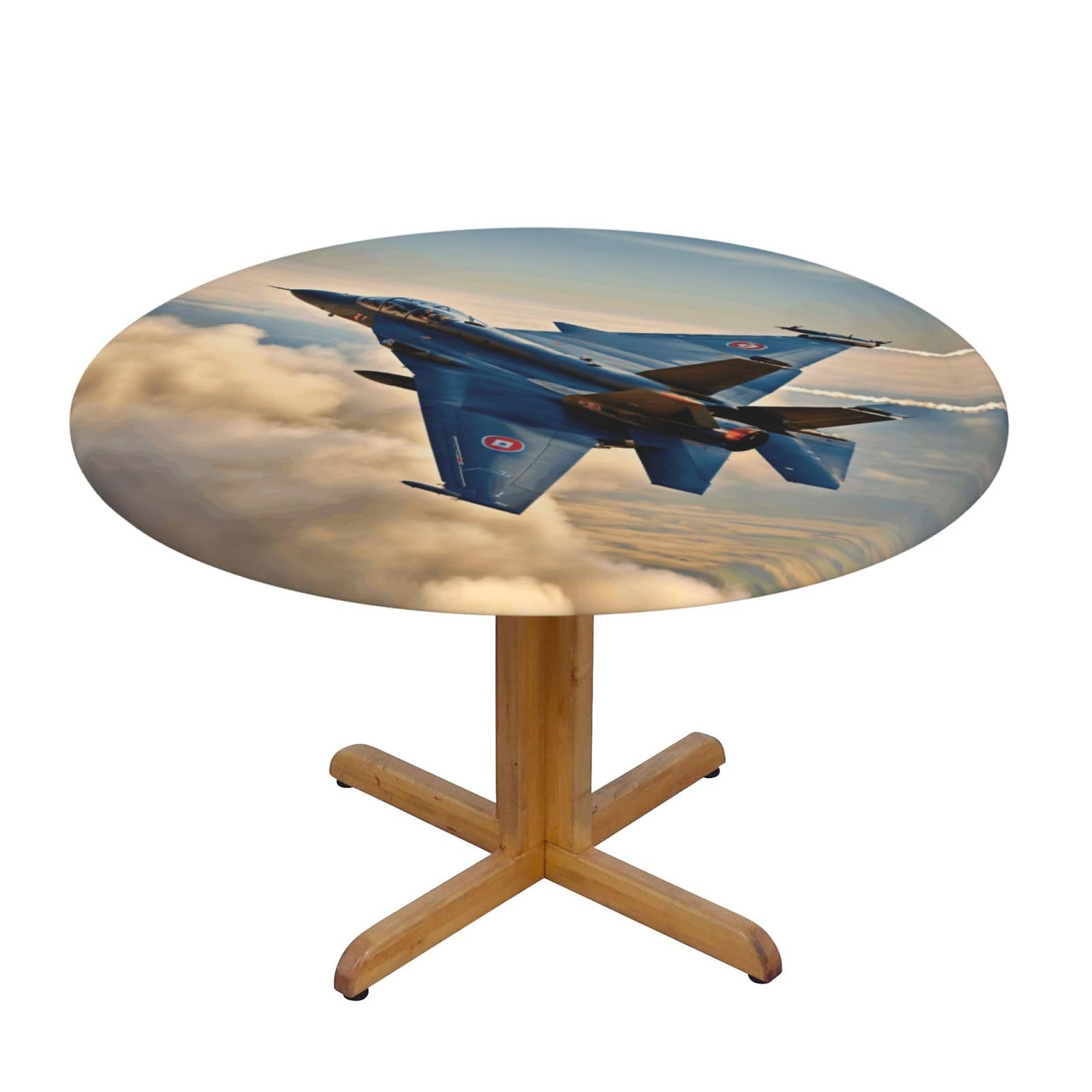 Aircraft Fighter Jets Print Round Tablecloth Waterproof Table Cover Wipe Clean Washable Table Protector For Dining Room