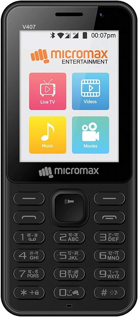 Micromax Bharat 1, V407 (Single Sim 4G), Black