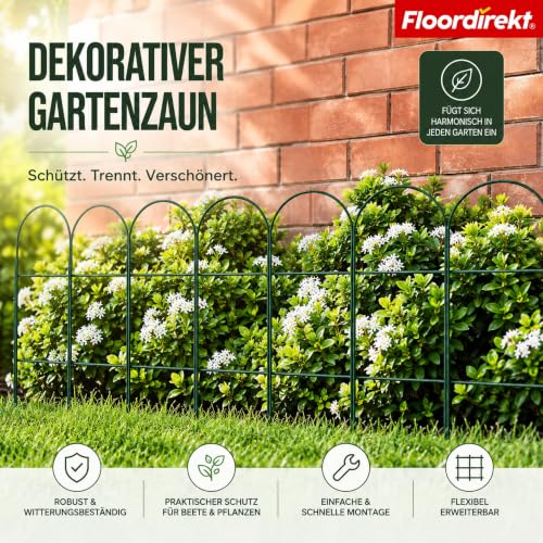 Floordirekt Beetzaun Metall, 65 cm x 10 m, Ziergeflecht, dekorative Beeteinfassung, Beetumrandung, Gartenzaun, Zaun zum Stecken, Drahtzaun, Zierzaun, kleiner Zaun für Garten