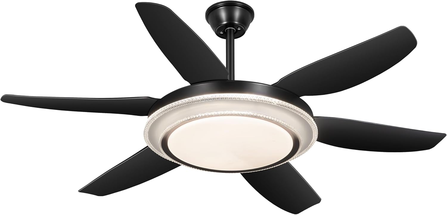 52'' Chandelier Ceiling Fan - Modern Black Fandelier Ceiling Fan with Bright Lights, Remote Controlled, Silent Fandaliers Fan for Bedroom Kitchen