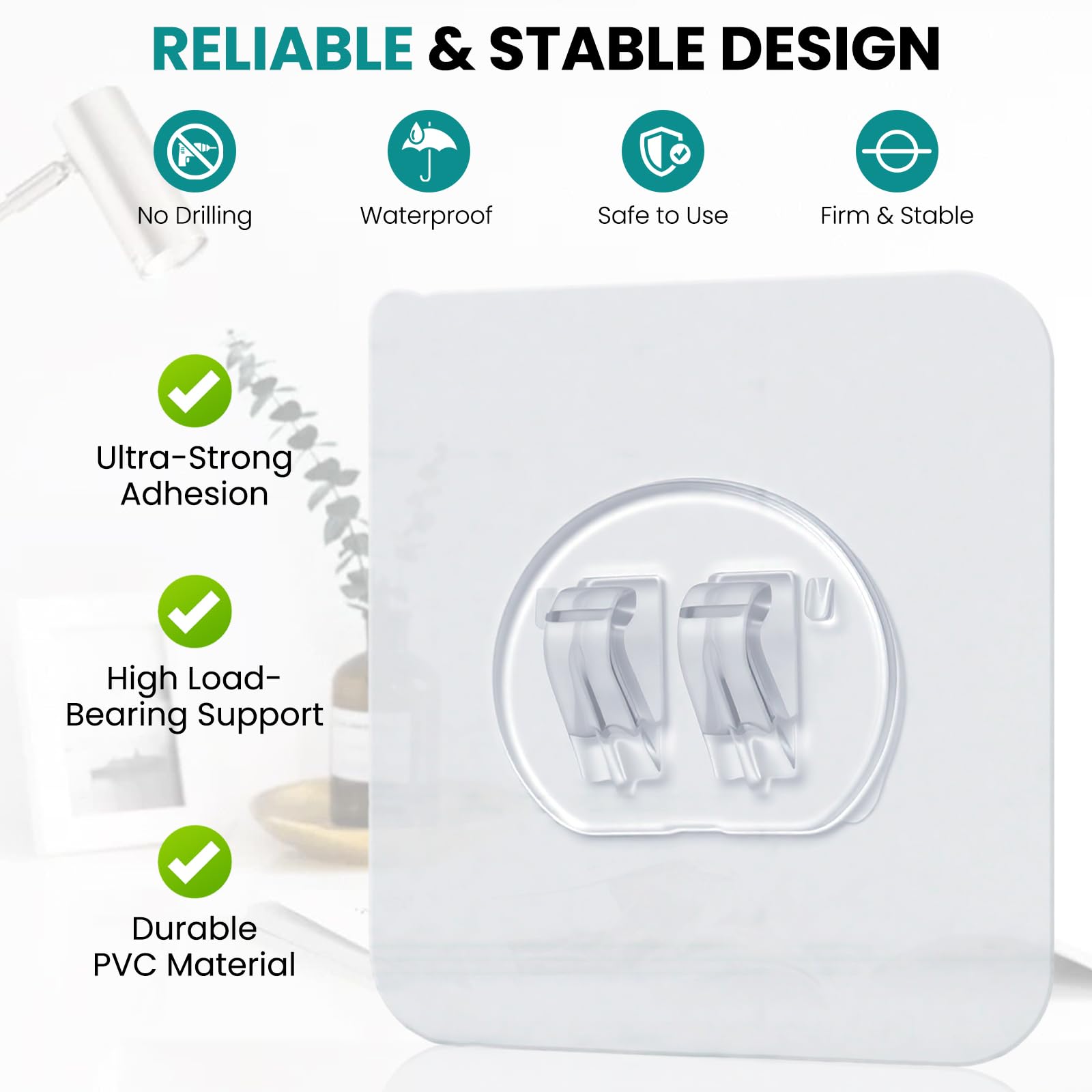 12 PCS Shower Caddy Adhesive Hooks Replacement, No Drill Strong Waterproof Shower Shelf Adhesive Hooks for Bathroom Wall, Soap Holder & Kitchen Rack Storage (3 Sizes) - 3