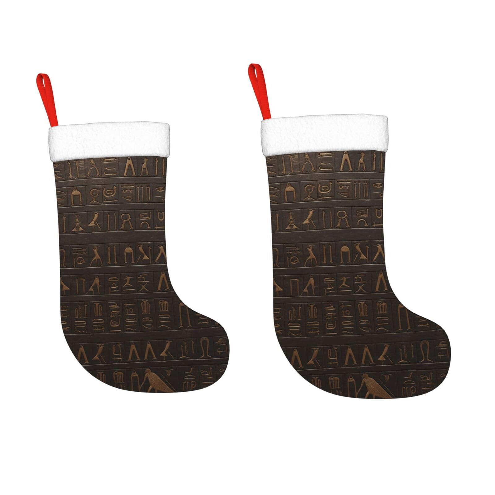 KLOPH 2 Pack 18 Inches Christmas Stockings Personalized Ancient Egyptian Hieroglyph Xmas Stocking Hanging Decoration Fireplace Stocking for Holiday Xmas Tree Christmas Fireplace Decor Gifts