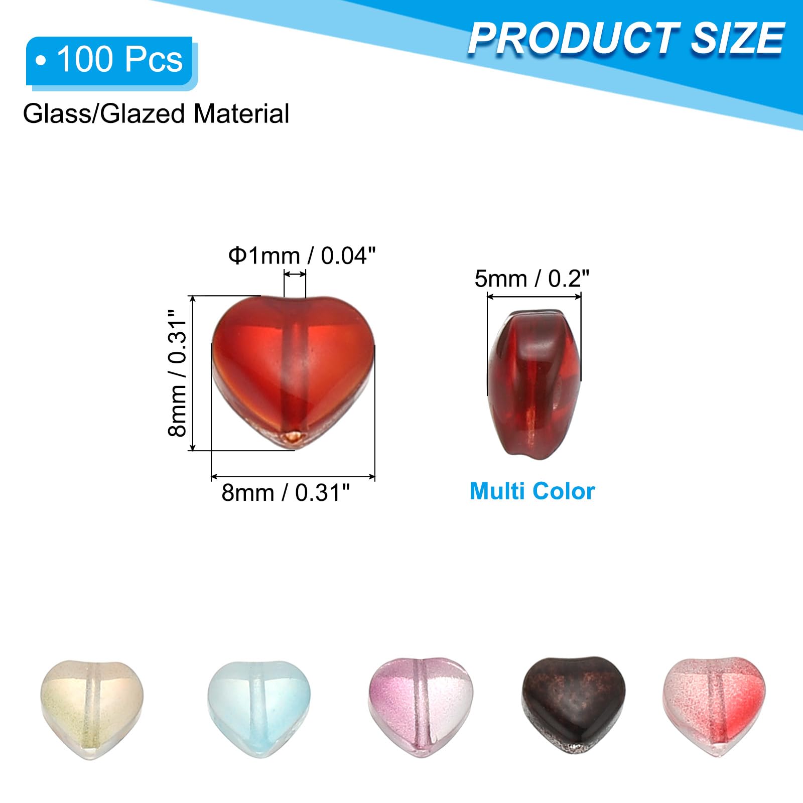 PATIKIL Heart Beads, 100Pcs Crystal Heart Beads Translucent Czech Glass Beads Spacer Bead for DIY Jewelry Making Bracelets Necklace - Image 2