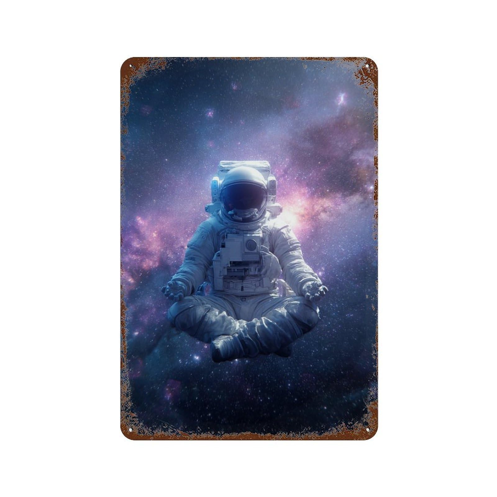 Astronaut Floating in Space-4 Rust Effect Tin Sign 11.8"x7.9", Rustic Home Decor for Garage, Bar And Workshop Decor