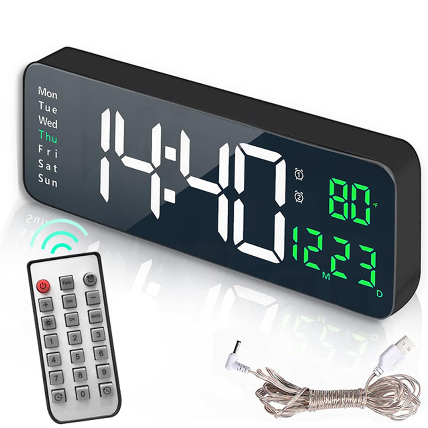 TriLine LED Large Digital Wall Clock for Living Room Bedroom with Remote Control, 16 Inch LED Desk Clock Temperature, Date