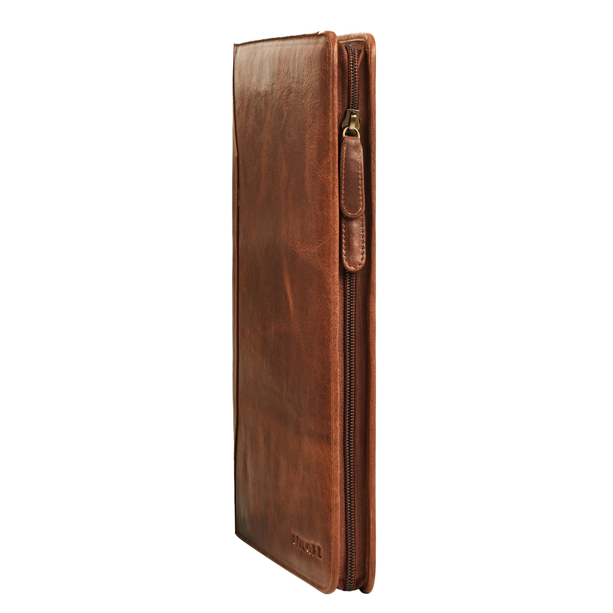 STILORD 'Wesley' Elegante Carpeta de Cuero A4 Portadocumentos Cognac con Cremallera - Gran Porta Documentos Piel Autentica Tablet de 13 Pulgadas para Oficina y Reuniones