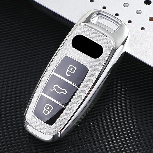 Miniatura 3 de HIBEYO Funda para llavero de coche con textura de fibra de carbono de TPU con llavero se adapta a Audi A3 A6 A6L A7 A8 Q7 Q8 Rs6 Rs7 S3 S6 S7 E-Tron