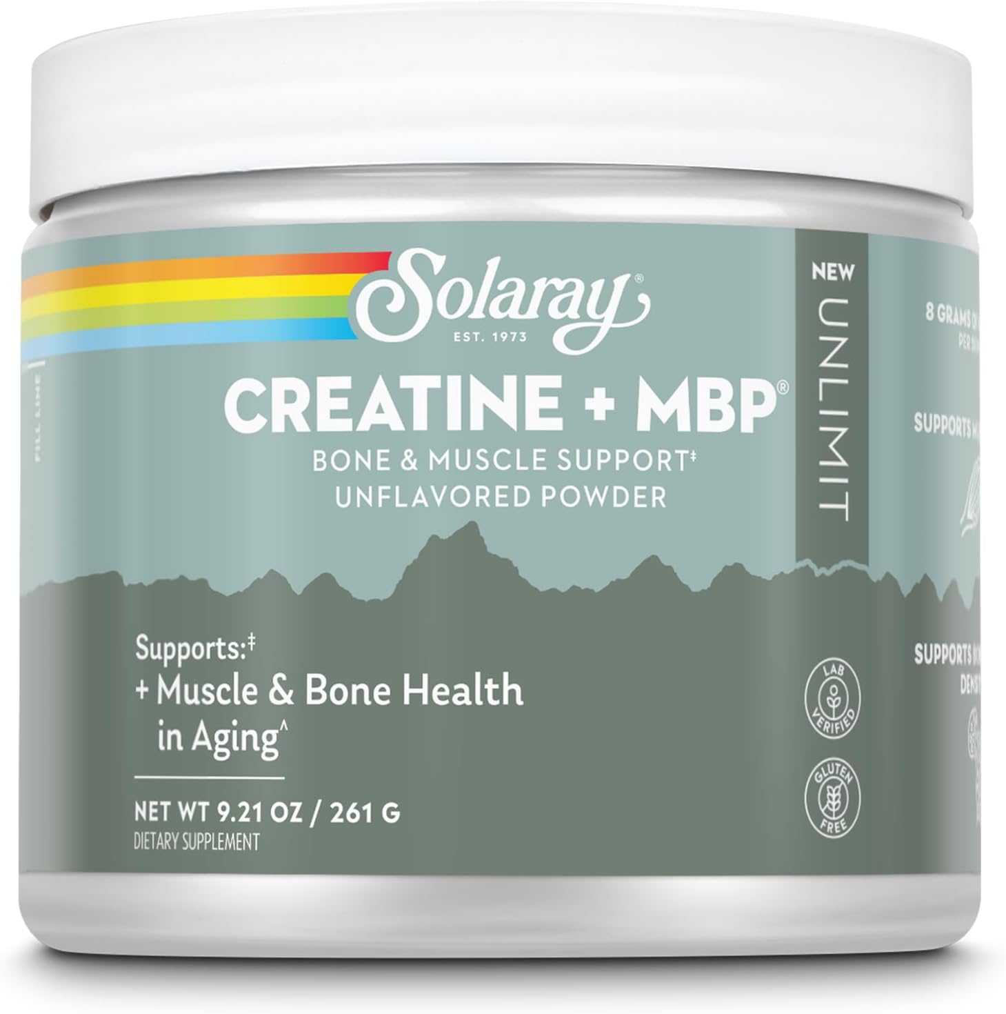 SOLARAY Creatine Plus MBP - Longevity and Peak Performance - 8g Creatine Monohydrate Powder w/ 40mg MBP Whey Faction, L-Leucine for Muscle and Bone Health, Unflavored, Gluten Free, 30 Servings, 9.21oz
