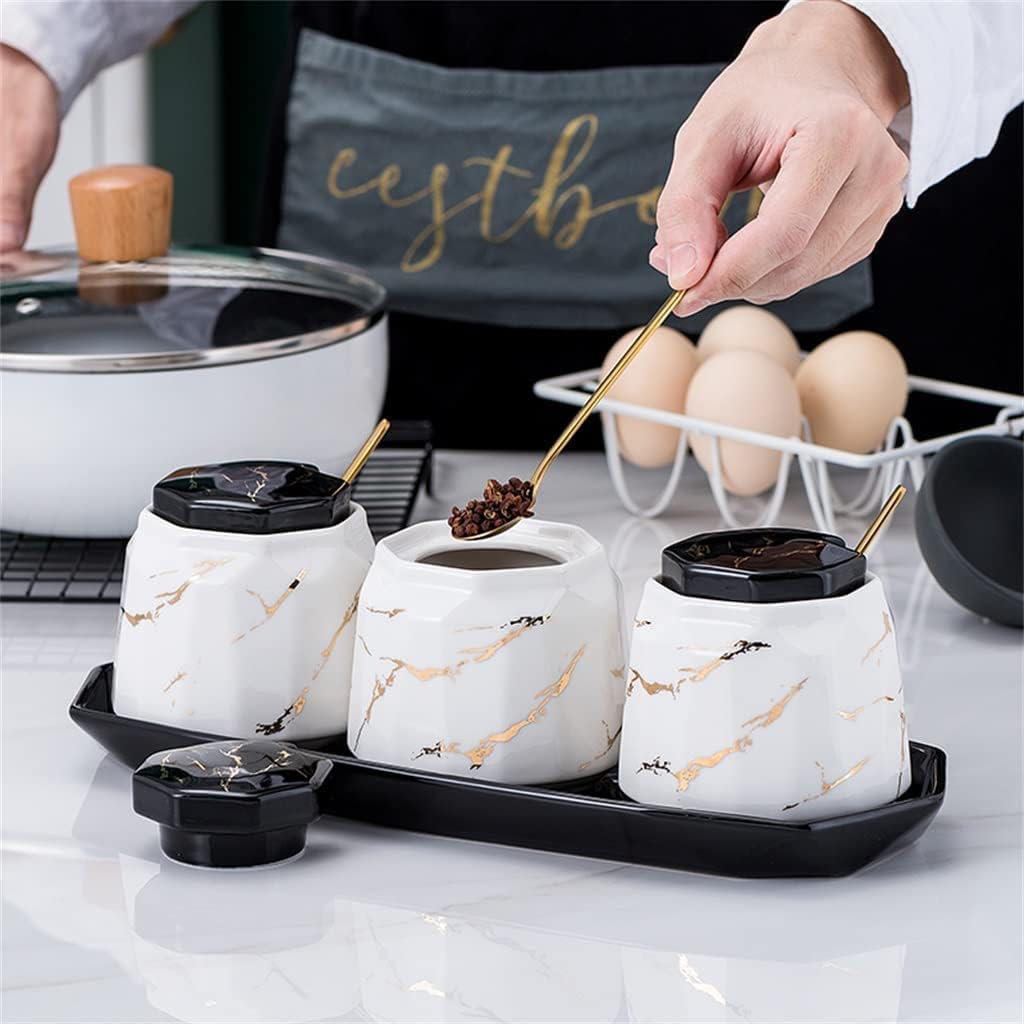 Seasoning jar Seasoning Jar Set Combination Ceramic Spice Storage Container Kitchen Tool Seasoning Box Three-Piece Set (Color : A, Size