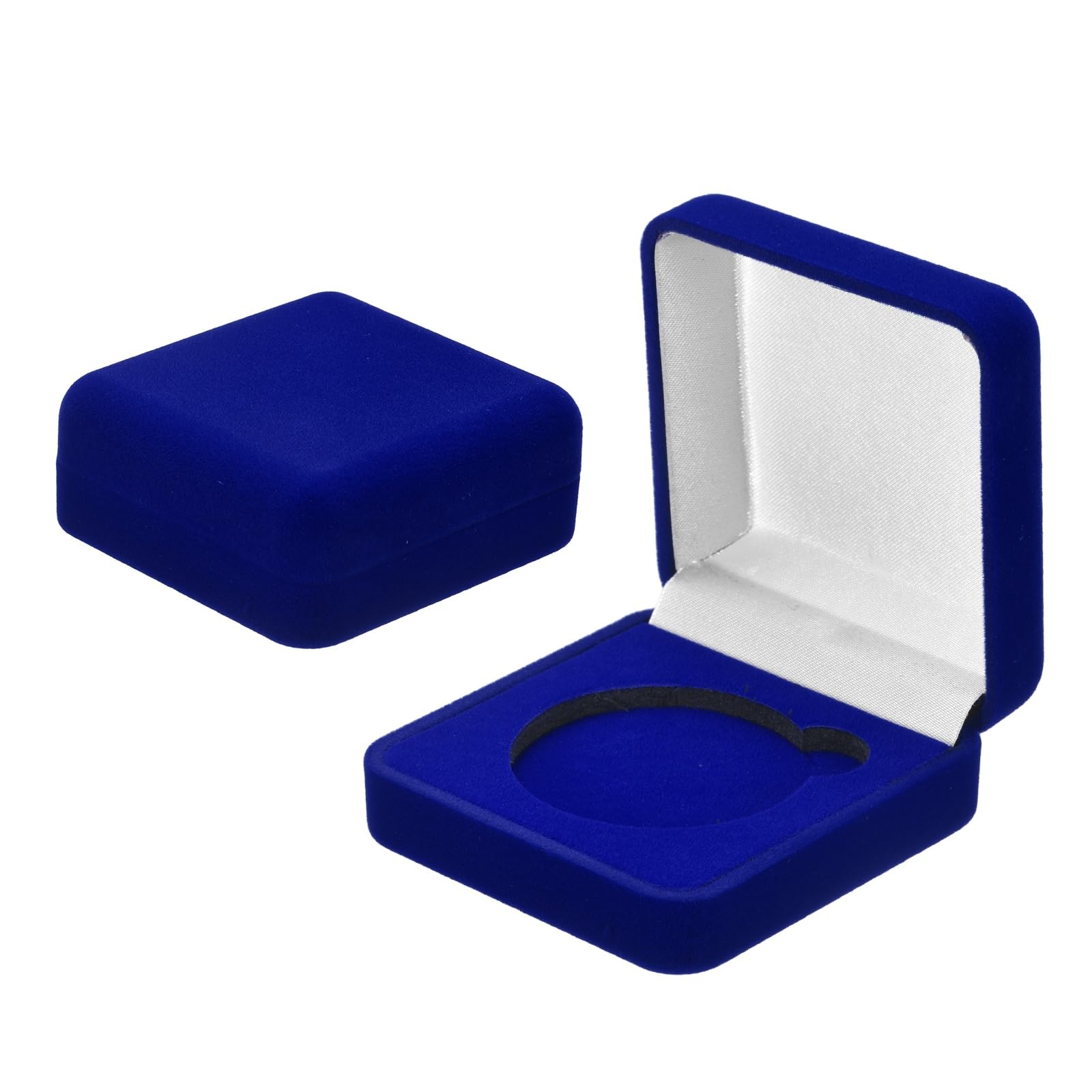 PATIKIL Velvet Challenge Coin Presentation Display Box, 45mm Coin Display Case Badge Gift Storage Protective Holder for Commemorative Medals Tokens Collection, Blue/White