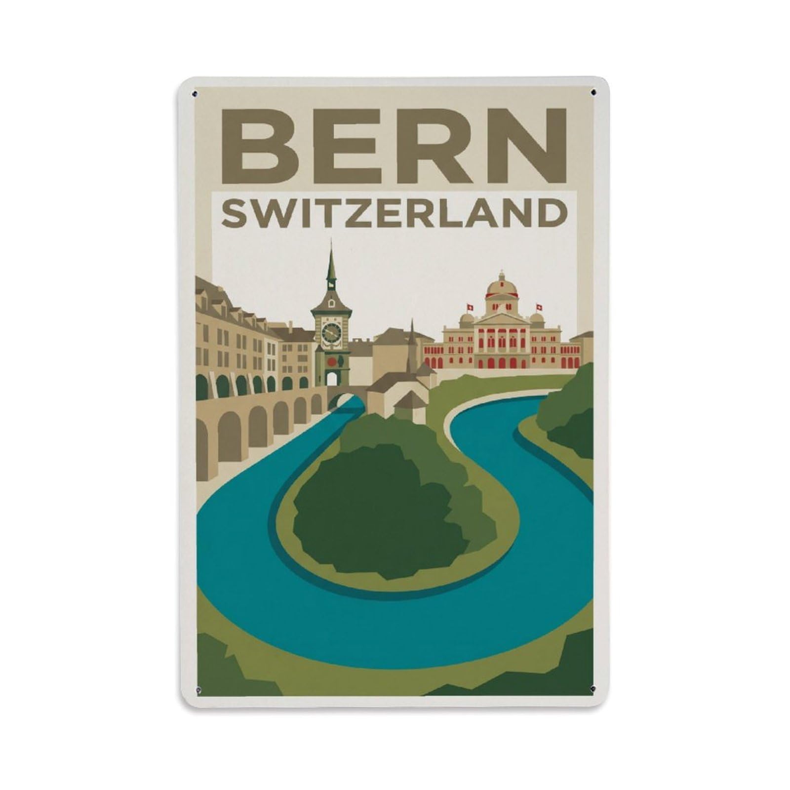 Fqcyn Style Metal Tin Sign Switzerland Bern Vintage Travel