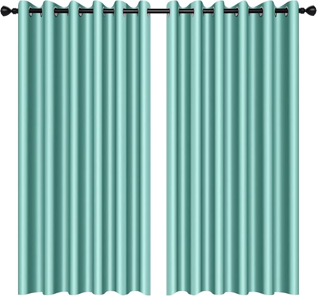 100% Blackout Curtains - Eyelet Ring Top Thermal Insulated Curtains, Noise Reducing & Energy Saving Curtains for Bedroom/Living Room/Nursery, W66 x L90 Inch (168cm x 229cm), 2 Pieces, Duck Egg