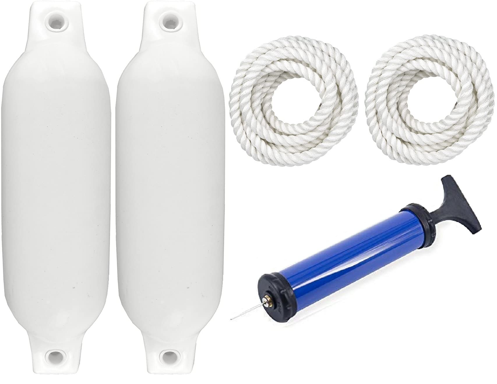 Salty Reef Marine Hardware - 2 Pack - Boat Fender w/ 5 Foot Tie Down Rope (16 inch White)