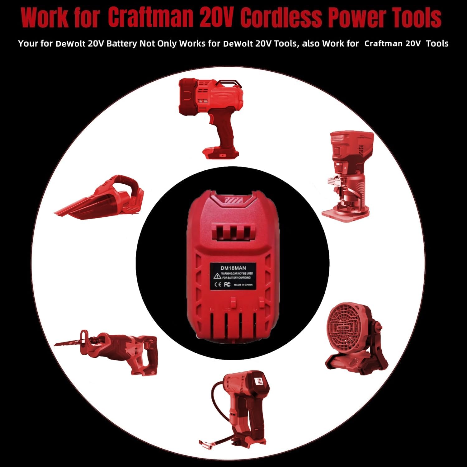 Compatible with DeWalt 20V to for Craftsman Battery Adapter (for DeWalt Battery to for V20 Tool)