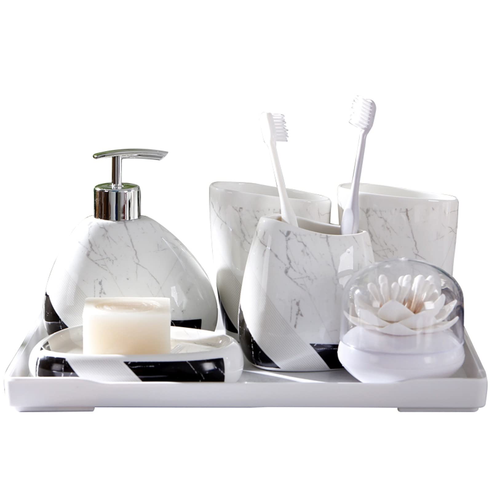 Kitchen Soap Dispenser Soap Dispenser Set Ceramic Soap Dispenser Wash Mouth Cup Soap Dish Toothbrush Cup Bathroom Cotton Swab Box Seven-piece Set Handsoaps Dispenser