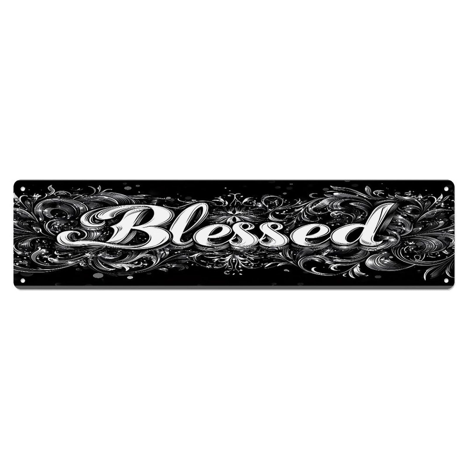 Blessed Floral Swirl Pattern Metal Tin Sign Plaque