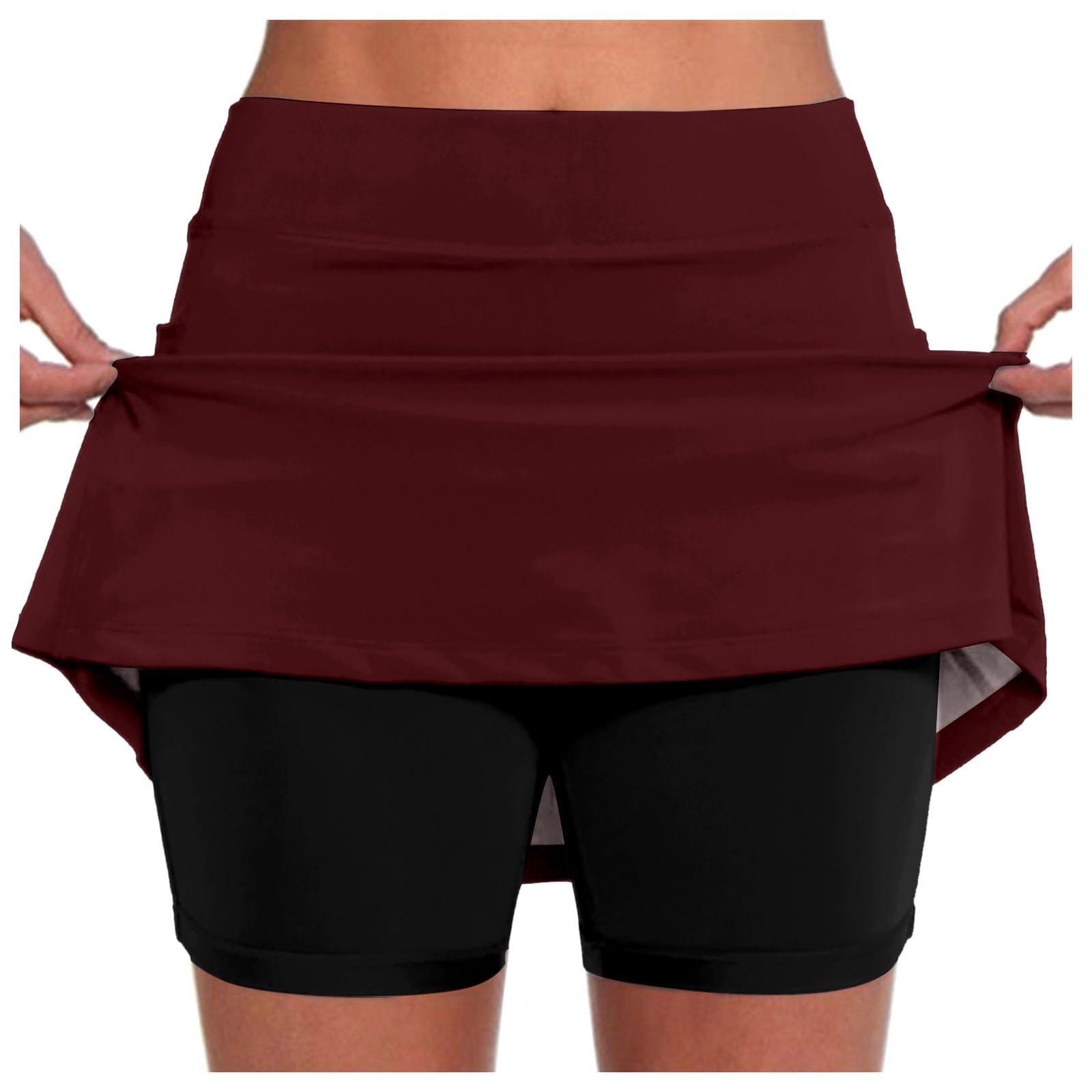 Jupe Short Femme Taille Haute 2 en 1 Jupe de Tennis Décontracté Sport Haute Pantskirts pour Yoga Gym Dance Running Ventre Plat Jupette Pantacourt Femme éTé Short Grande Taille S-5XL