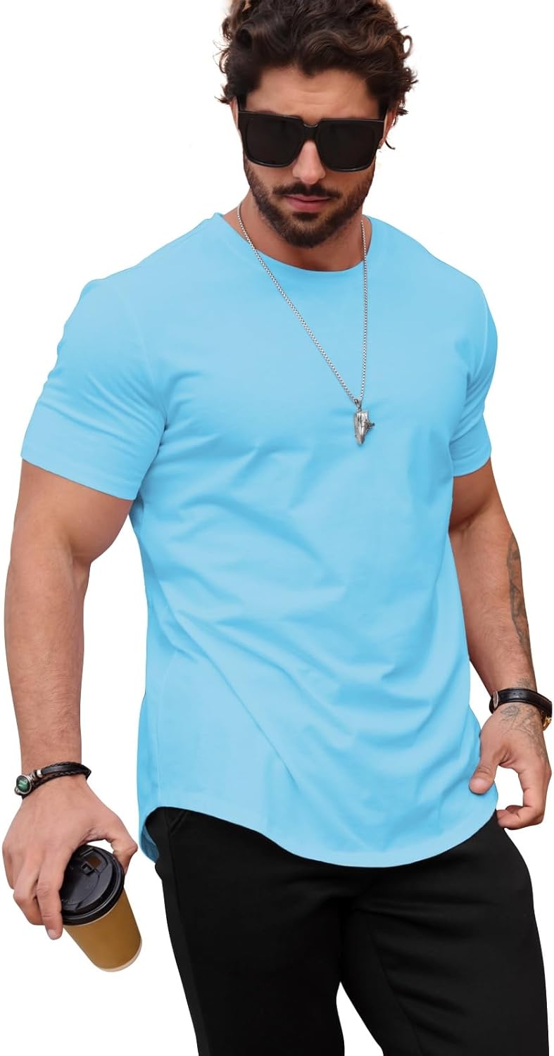 Mens T Shirts Casual Hipster Hip Hop Longline Crewneck Tee Shirts