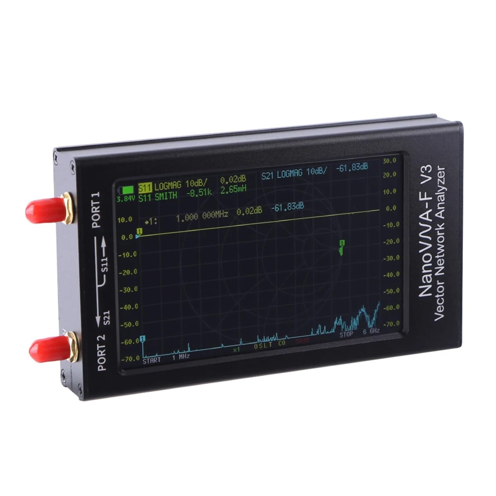 Analizator sieci Analizator sieci HF VHF UHF SHF Ekran 4,3 cala 1 MHz-6 GHz NanoVNA-F V3 801 punktów skanowania dla parametrów S Opóźnienie fazy VSWR do diagnostyki kabli sieciowych