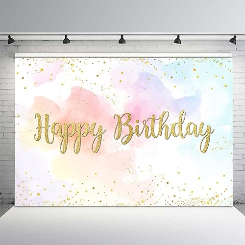 MEHOFOND Telón de fondo de feliz cumpleaños de arcoíris pastel de 10 x 7 pies para niñas, fondo de acuarela de princesa, nube de colores dorados con disponible en Yaxa Colombia