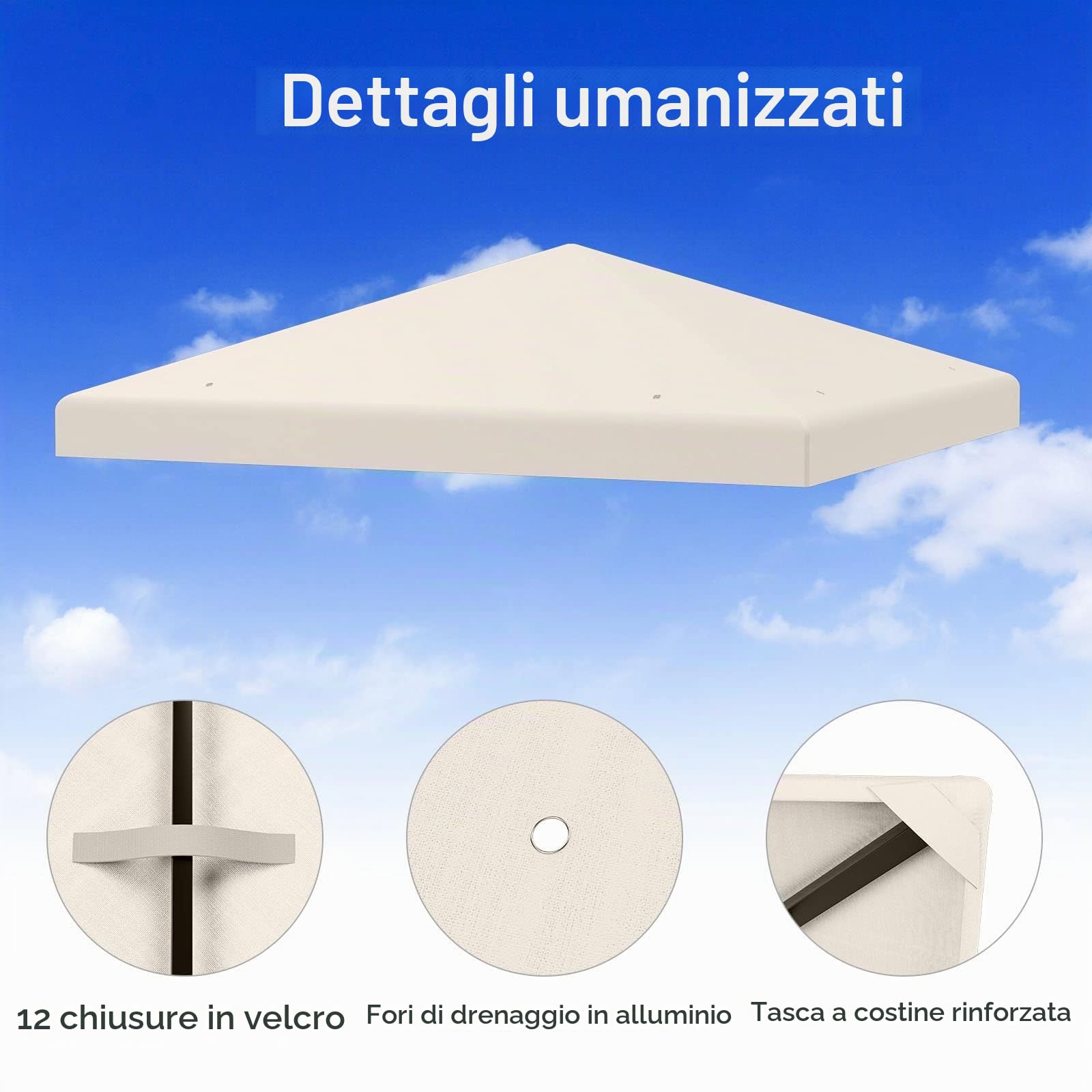 FANTASK Rivestimento di ricambio con chiusure in velcro, tetto di ricambio per gazebo da giardino, 3 x 3 m