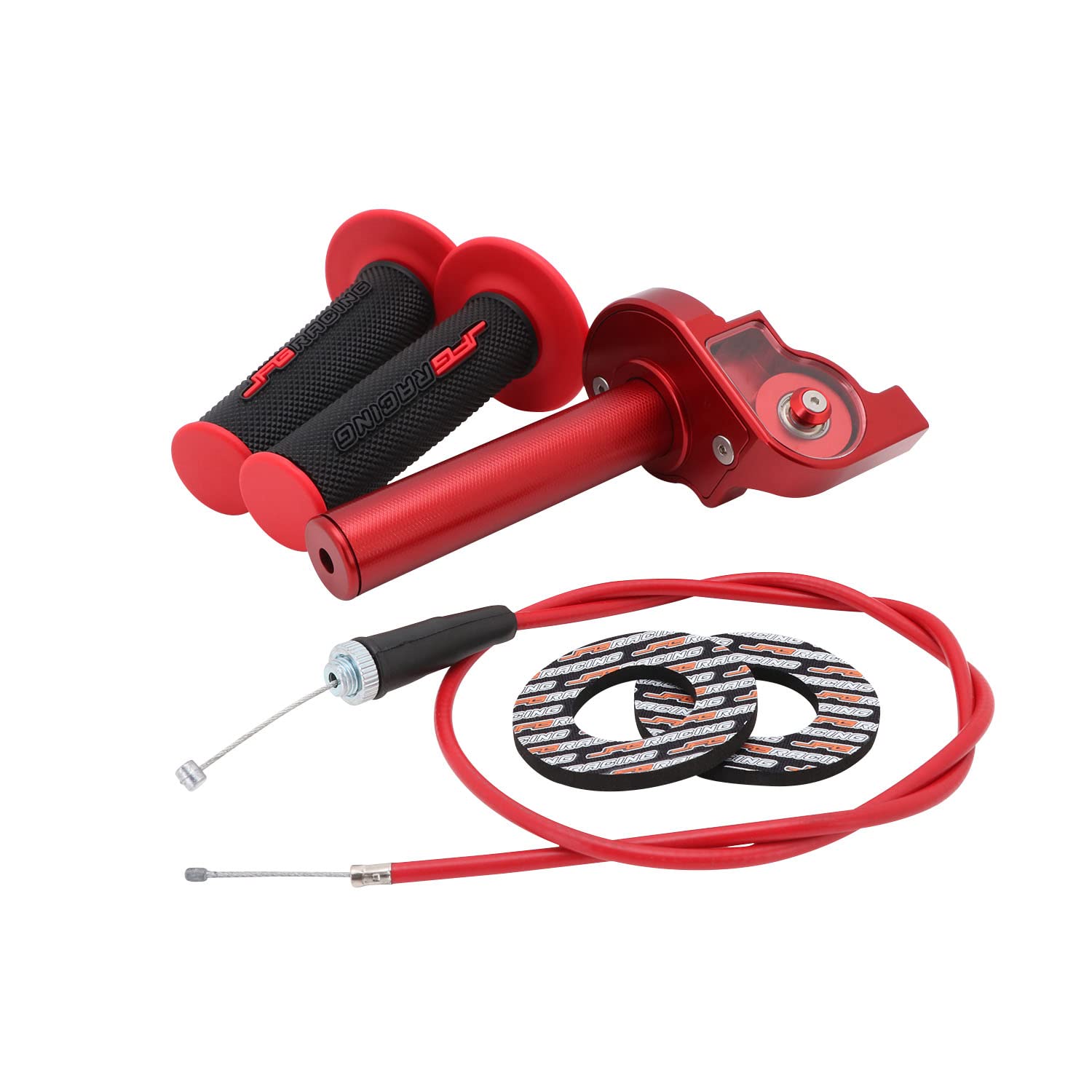 Conjunto de Acelerador Moto con Cable y CNC Puño Rapido Universal para Manillares de 7/8" (22 mm) para la Mayoría de Las Motocicletas CRF YZ PW KX KLX RM DR DRZ 110cc 125cc 150cc Dirt Pit Bike-Rojo