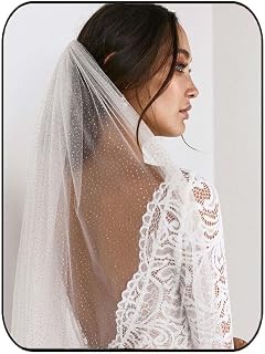 Unsutuo 1 Tier Glitter Bride Wedding Veil Elbow Bachelorette Party Veil Sparking Bridal Veil for Women and Girls (White)