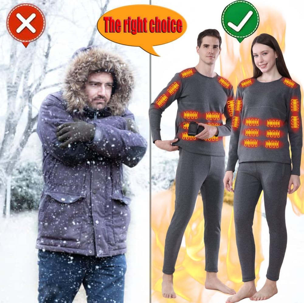 Heated thermals men USB Charge 26 Zone Intelligent Heated Skiing Thermals top Fleece lining mens thermal long sleeve shirt,for winter outdoor Work motorcycles Extremely cold weather & Grey/4XL