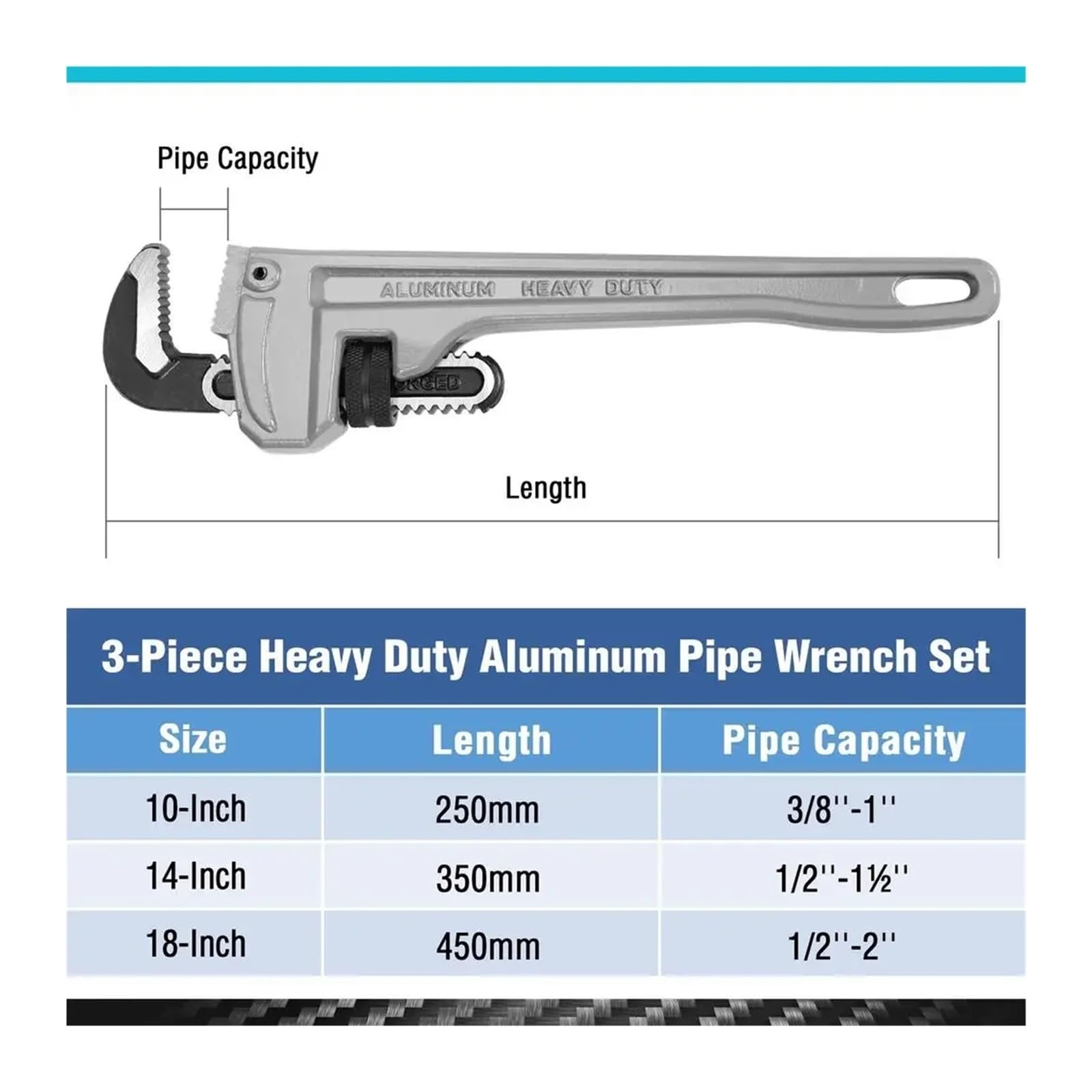 Zest kluczy do rur aluminiowych o dużej wytrzymałości 10" 14" 18" Regulowany do instalacji hydraulicznych Warsztat, garaż