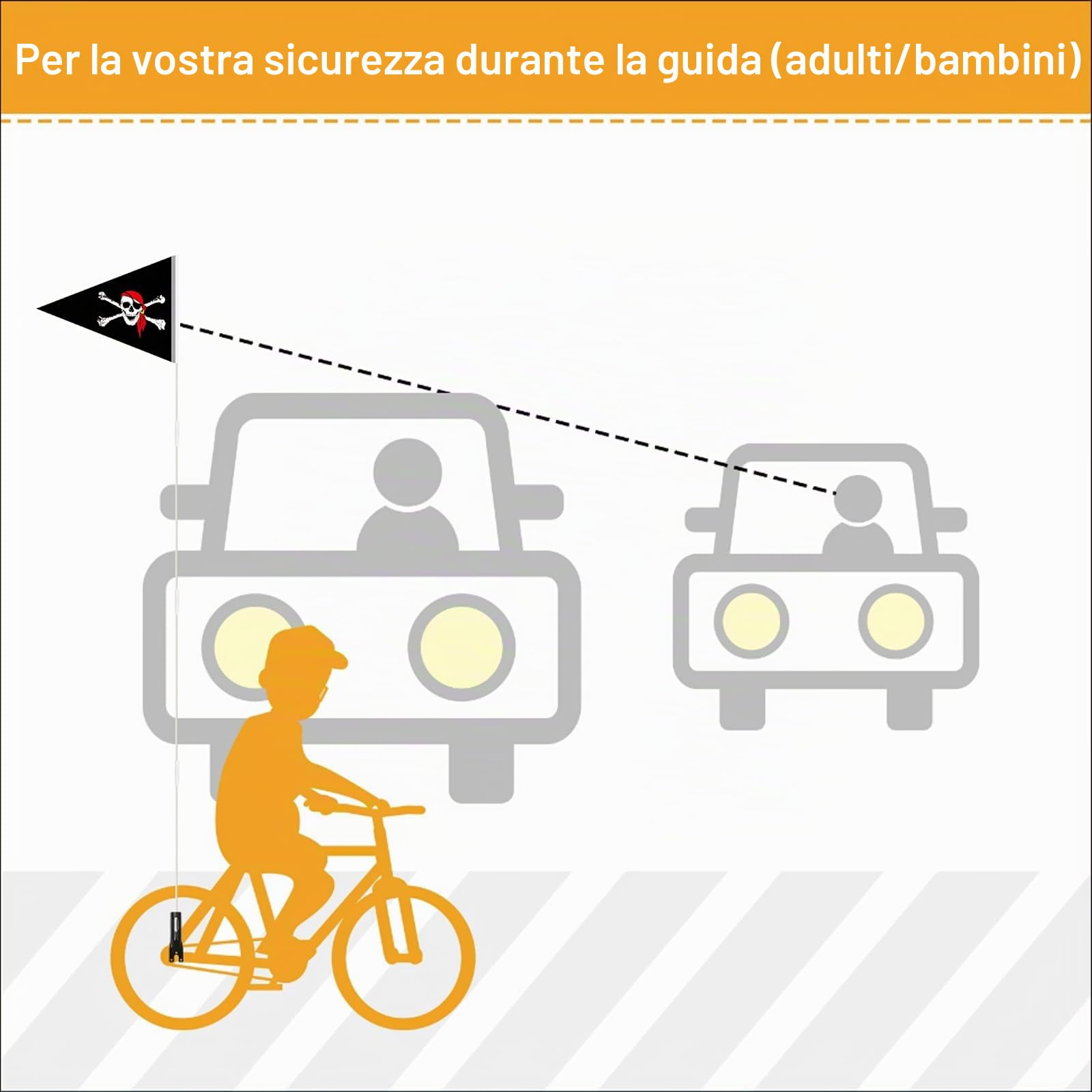 Billowvolve Police - Bandiera di sicurezza per bicicletta, nera, XL, 150 cm, triangolo, per esterni, per bambini, accessorio
