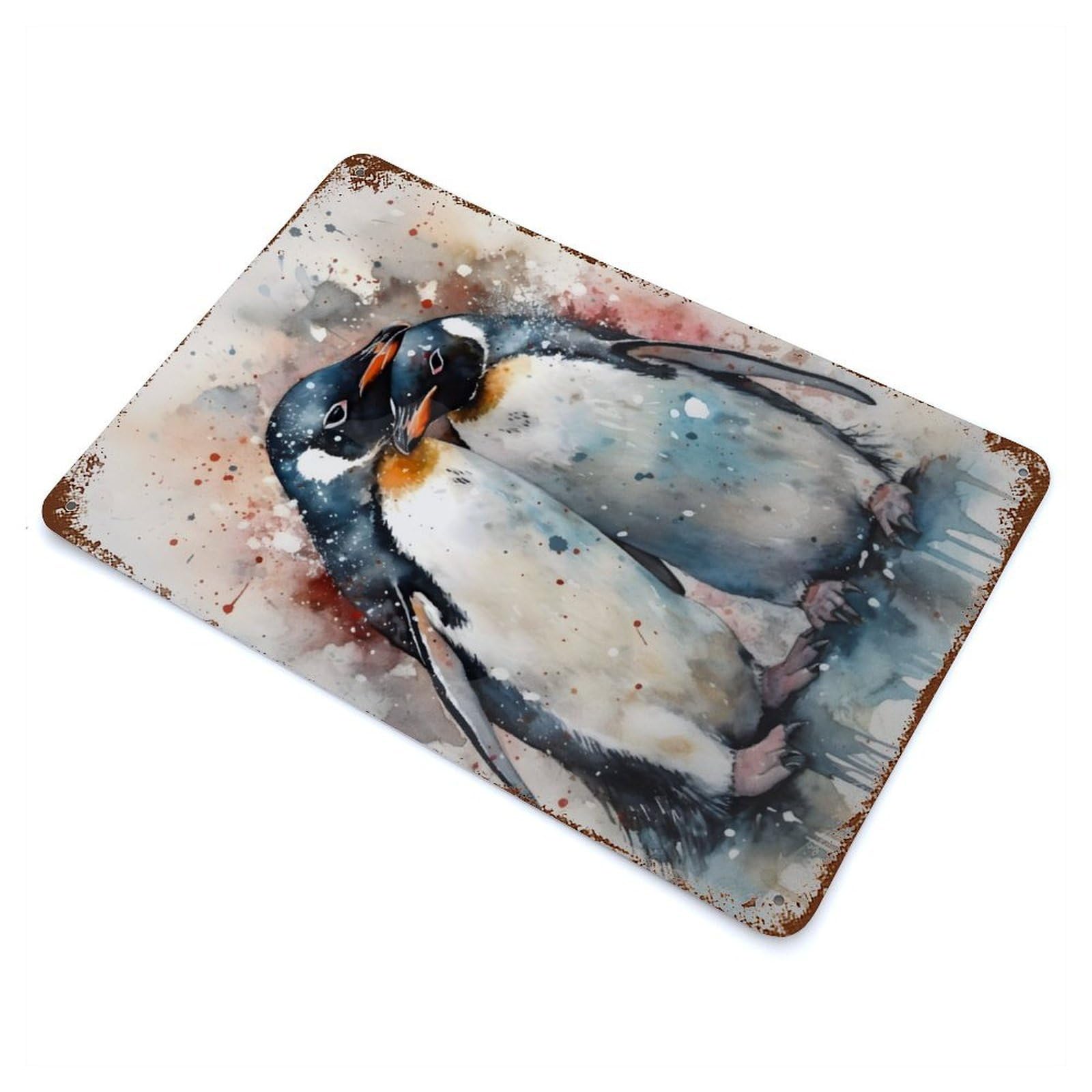 Rust Effect Penguins Aged Metal Wall Plaque 11.8"x7.9", Farmhouse Wall Decor for Office, Studio And Wall Decor