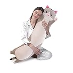 shangman Lovely Plush Cat Doll Cute Cartoon Soft Stuffed Kitten Pillow Long Throw Sleeping Pillow Doll Toy Gift for Kids Girlfriend Multiple Size (Grey,110cm/43.3in)