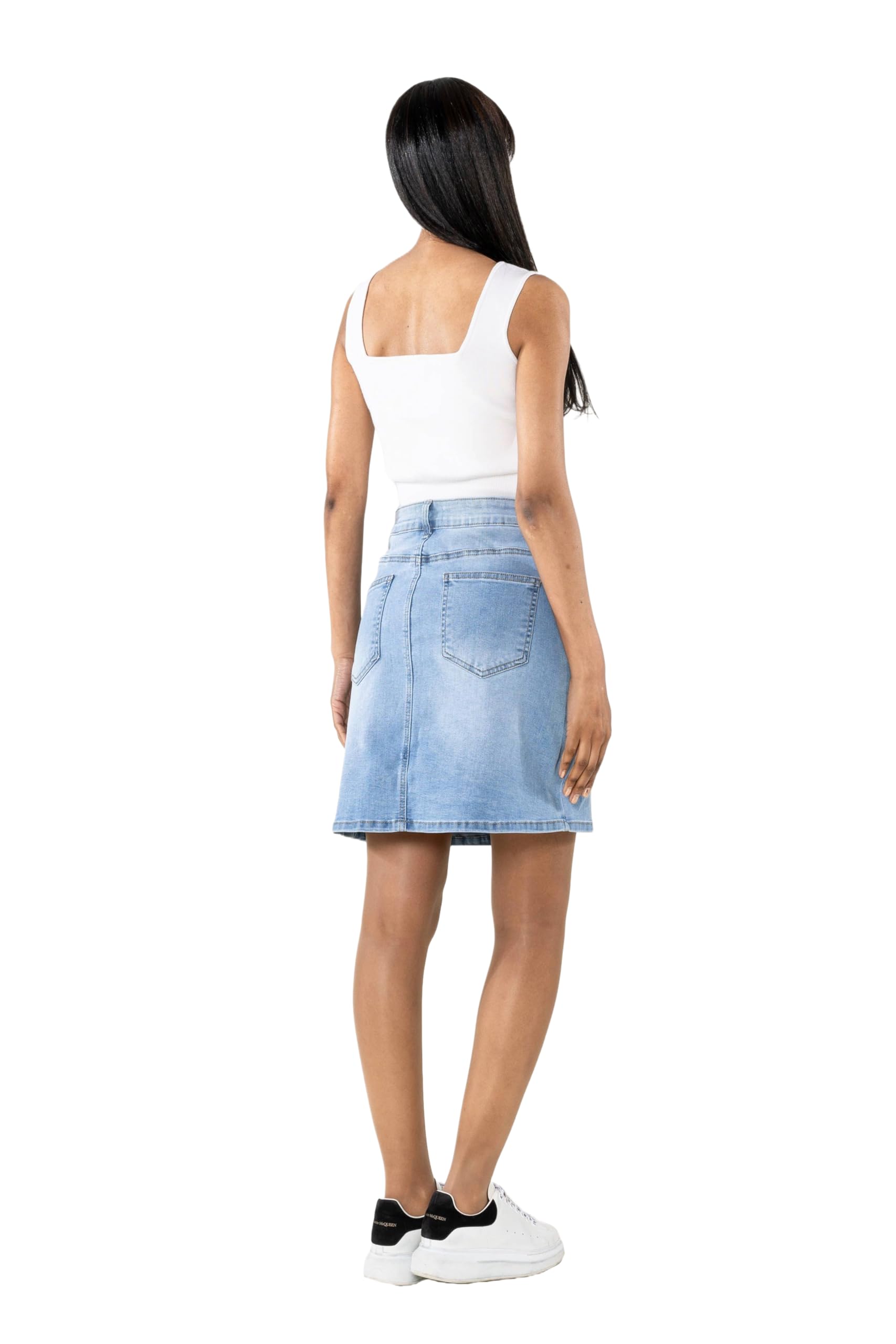 Nina Carter P213 Jupe courte en jean pour femme avec fente avant et fermeture éclair Aspect usé
