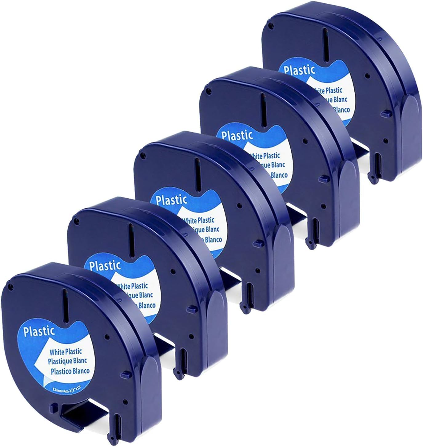 Sky5-Pack Compatible Black on White Label Replacement for Letratag Plastic White Tape A91201 S0721610 Work for Dymo Letratag LT-100H LT-100T LT-110T QX50 XR XM 2000 Plus, 12mm x 4m