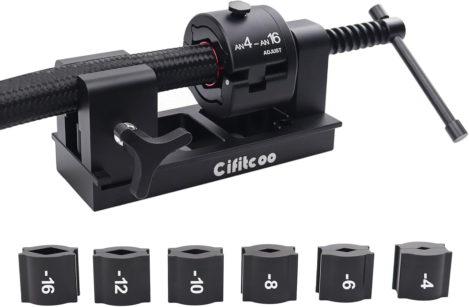 AN Fitting Installation Tool Ajustable Fuel Line Fittings Assembly Tool for CPE Fuel Line (4AN-16AN) - Includes 6 Socket Nut Dies