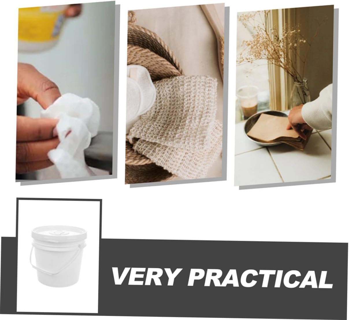 LABRIMP Wipes Dispenser Bucket for Car Flushable Adult Bathroom Wipes Holder Multi-Purpose Tissue Box Handle