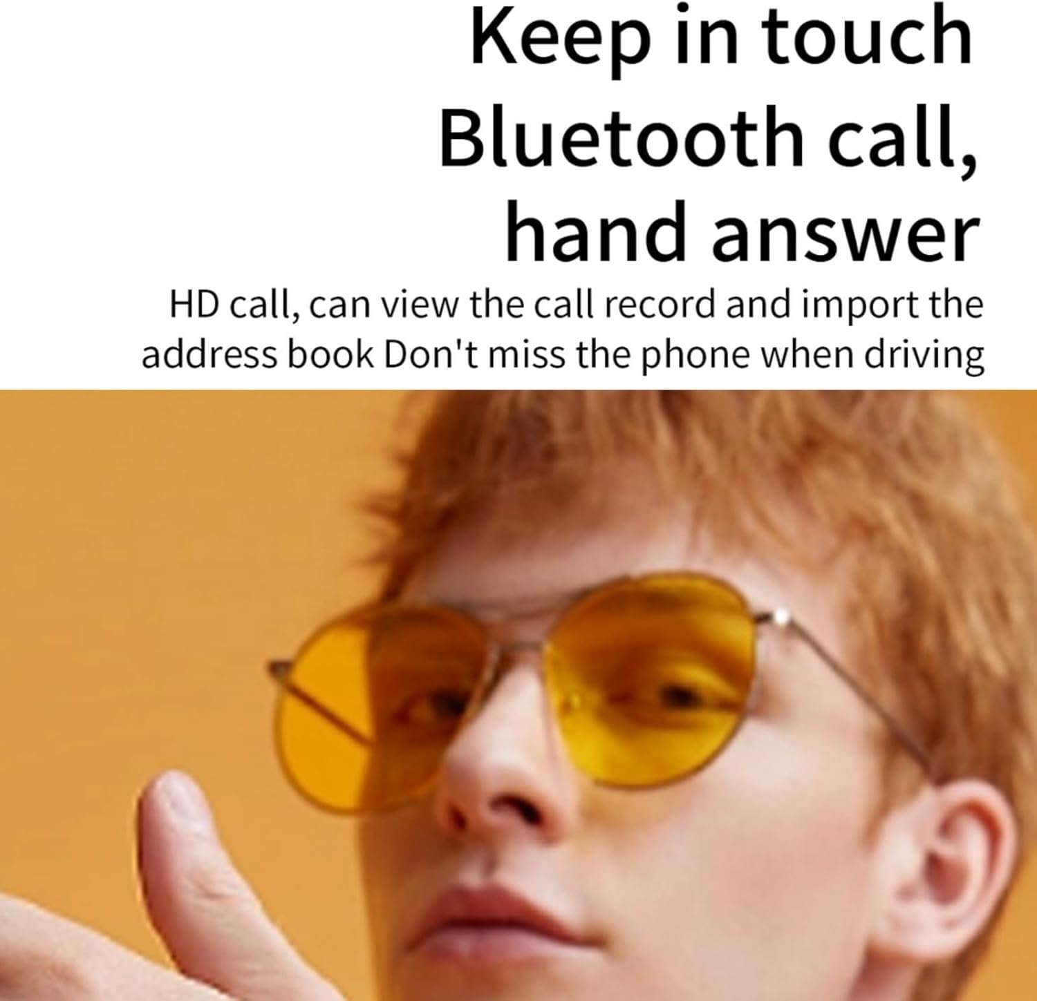 Person wearing smartwatch, with text 'Keep in touch Bluetooth call, hand answer'