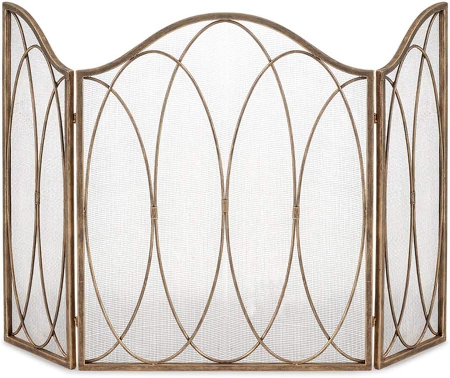 Fireplace Screen Guard, Extra Large Fireplace Screen Mesh with 3 Panel, Extendable Fire Guard Screens for Baby Child Pet Protection, Vintage Gold, Tall 31.5 inch x Wide 49.6 inch