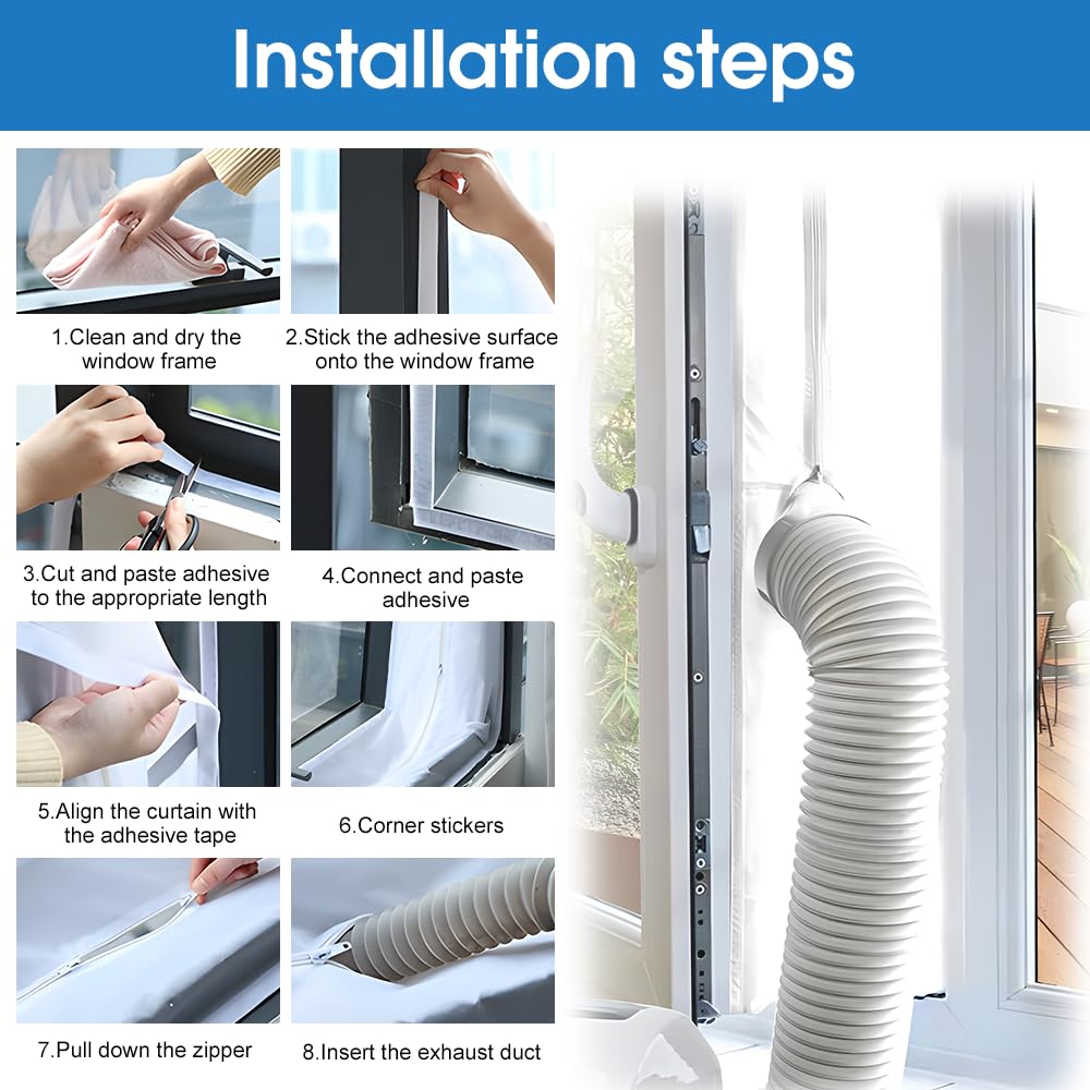 400CM Kit Calfeutrage Climatiseur, Joint de Fenêtre pour La Climatisation Mobile, Tissu De Calfeutrage pour Fenêtres, Fonctionne avec Toutes Les Unités de Climatisation, Installation Facile