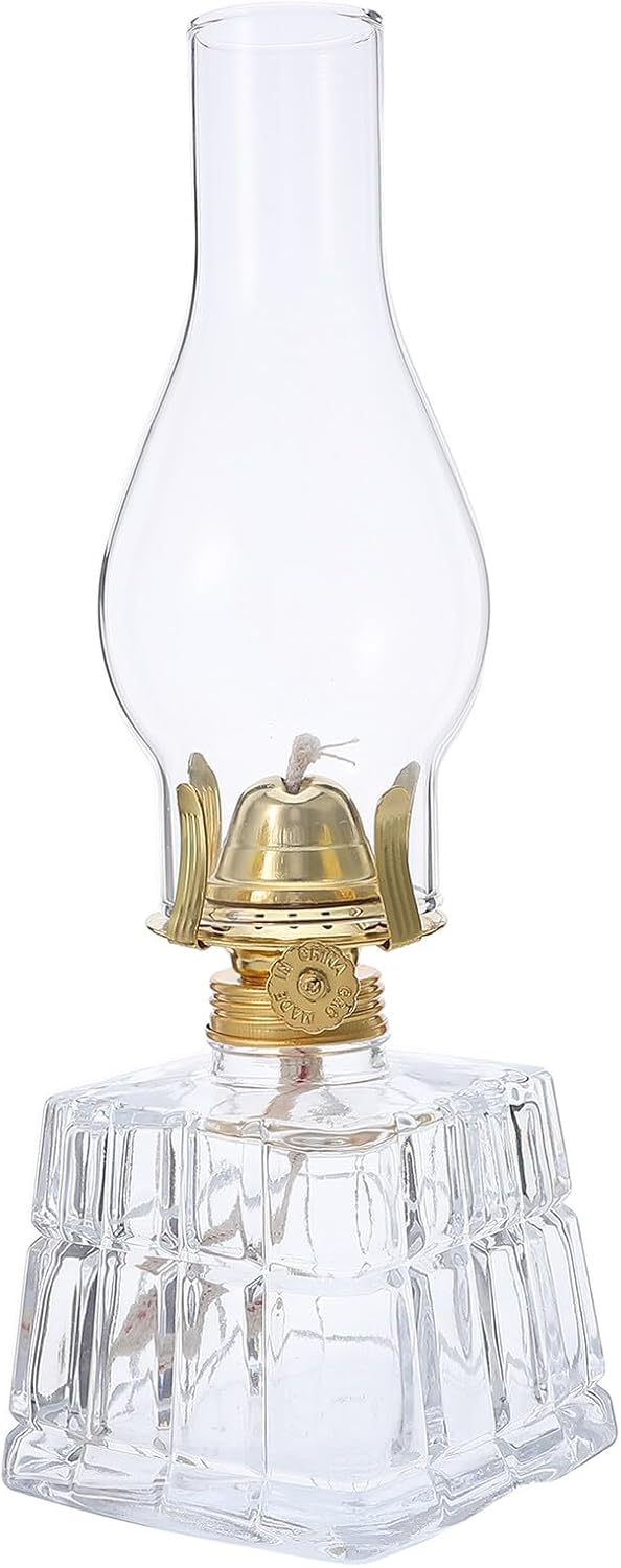 Vintage Kerosene Oil Lamp Lantern Glass Windproof Hurricane Oil Lantern Indoor and Outdoor Use White Glass Home Décor Emergency Lighting