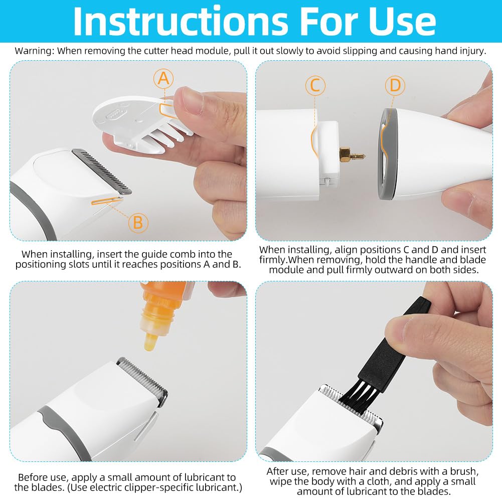 4 en 1 Tondeuse Chat Chien Set, Tondeuse silencieuse pour chat,USB-C,Tondeuses Professionnel Silencieux écran LCD pour Chats Chiens à Poils de Pattes Fesses et Poils Noués