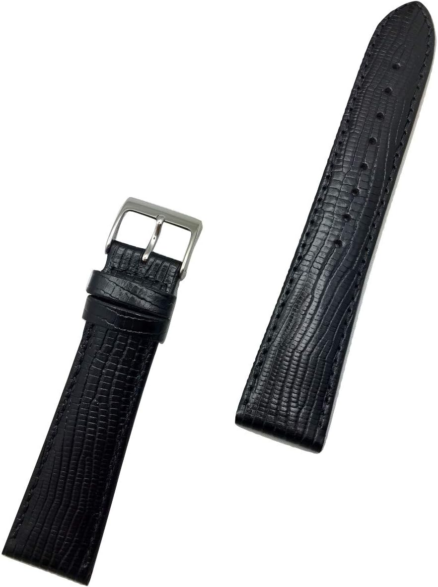 NewLife 22mm Black Genuine Leather Watchband | Tail Lizard Grain, Lightly Padded Replacement Watchstrap that brings to Any Watch (Mens Length)