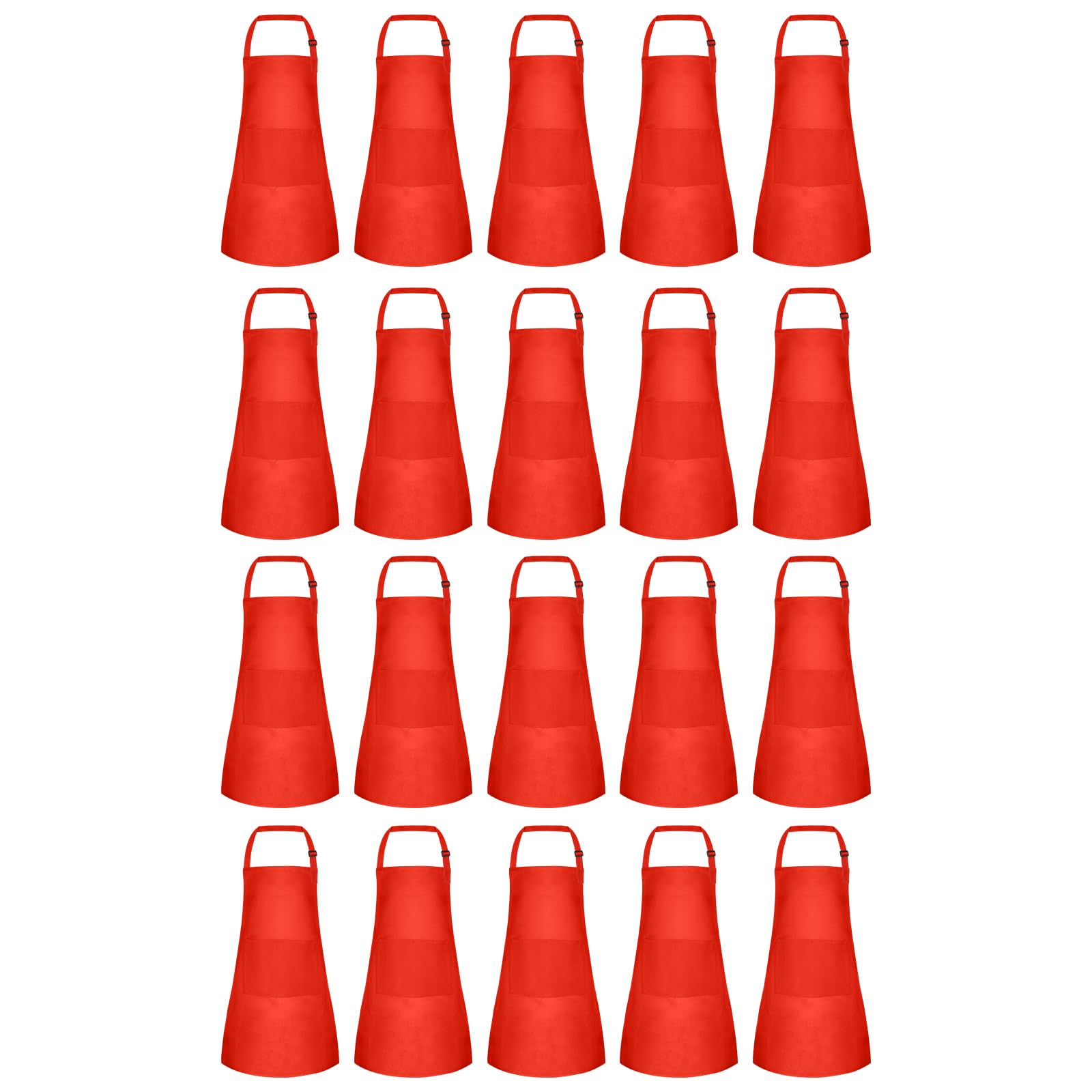 BOUBONI 20 Pcs Kids Apron with 2 Pockets Adjustable Kids Chef Apron Bulk for Cooking Baking Painting Crafting (Red)