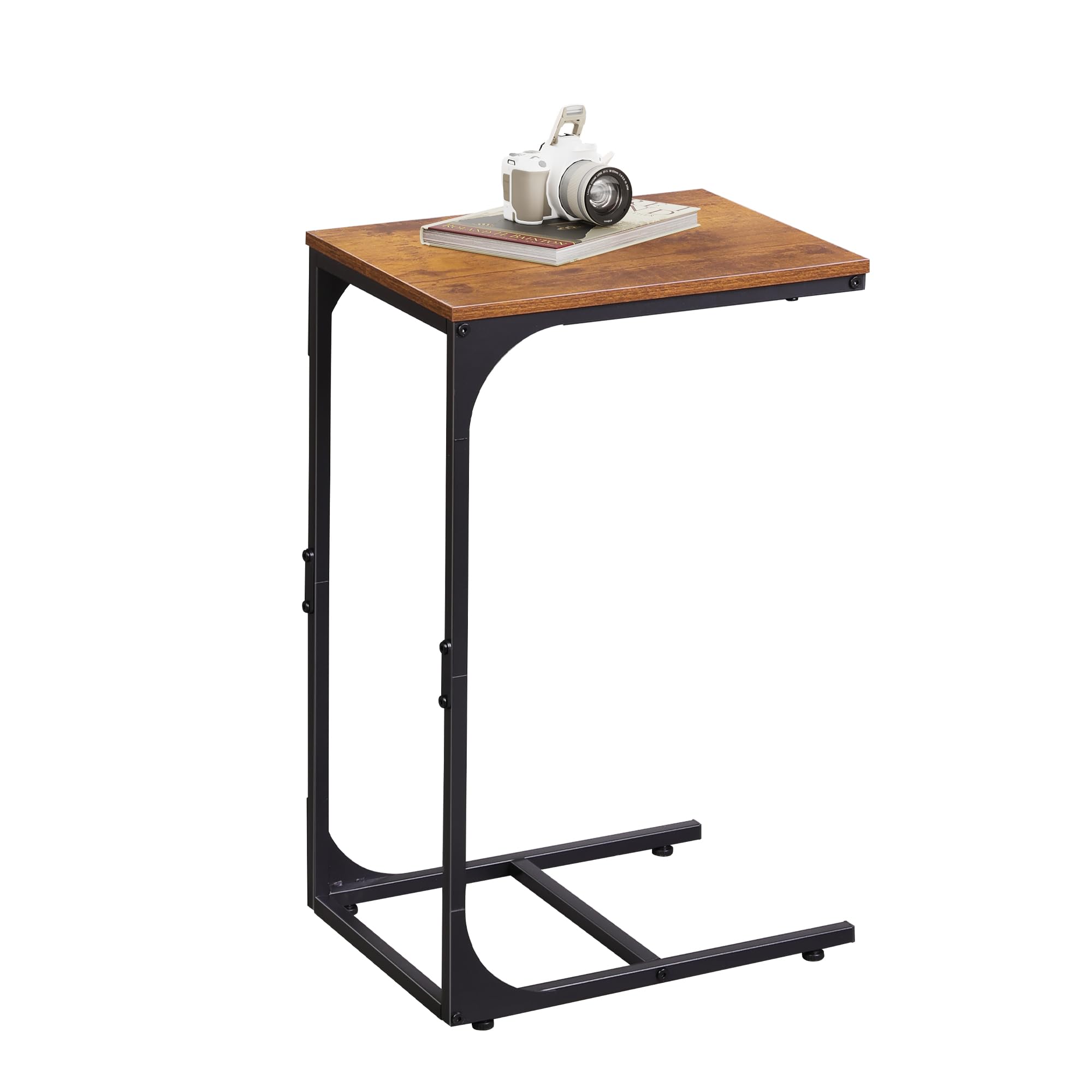 WLIVE C Shaped Side Table, Bedside Table, Sofa Side Table with Metal Frame, Slim Bedside Table for Bedroom, Living Room, Small Coffee Table, End Table Industrial Style, Rustic Brown