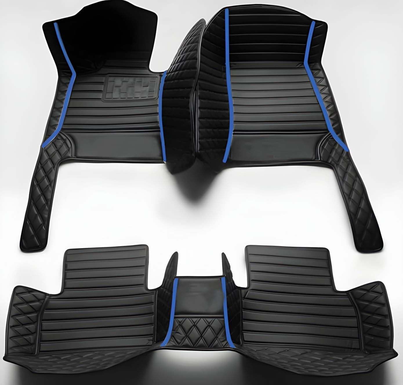SARAHS Customized car Floor mats -Suitable for 99% of Cars, SUVs, and Trucks - car Pads to Protect Vehicle Interior Floor Accessories (Double Splicing Blue Line)