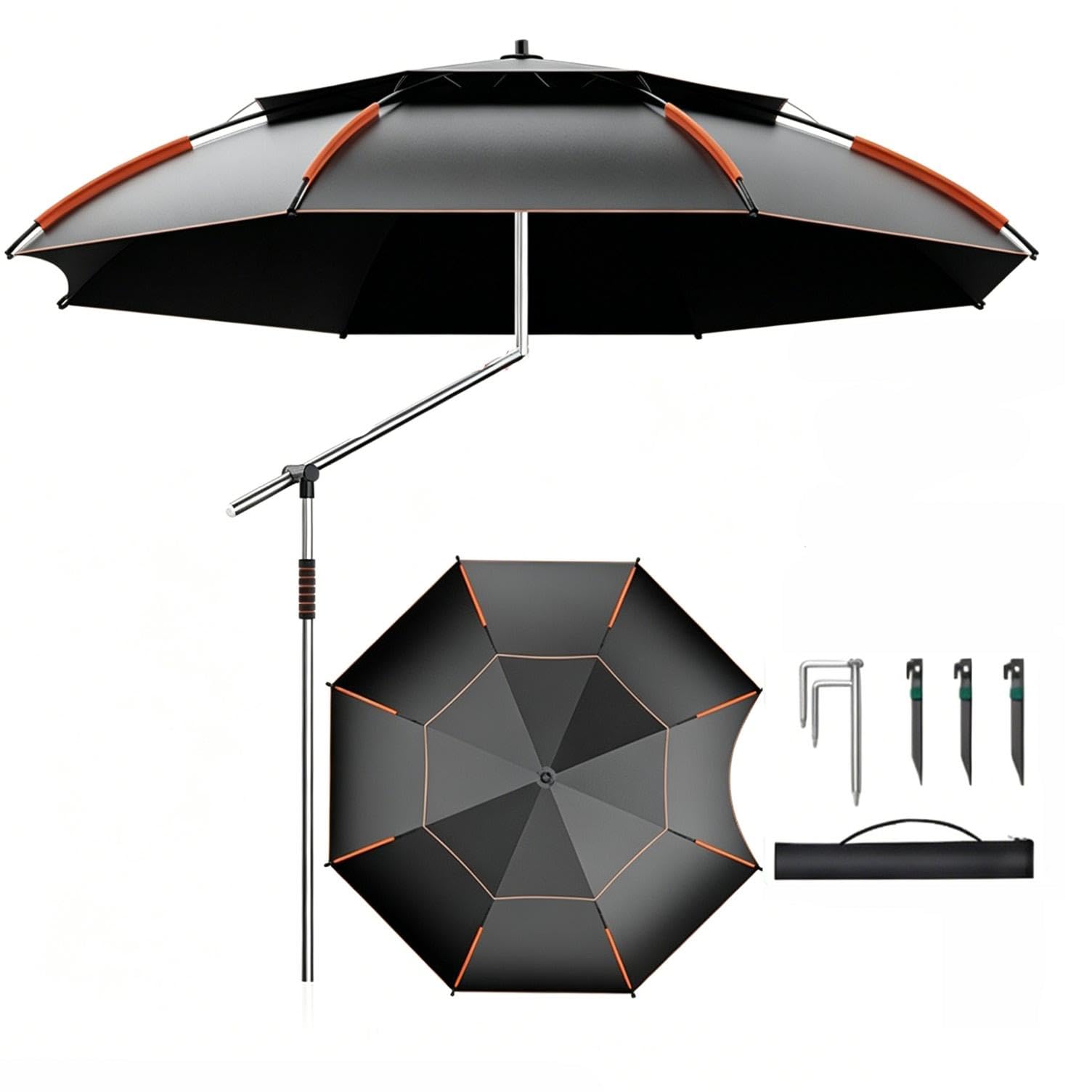 Gran sombrilla 260/240 / 220cm, sombrilla de pesca a prueba de viento protección ultravioleta 50 +, sombrilla inclinada en la punta del suelo, sombrilla de camping/Senderismo, orange-2m